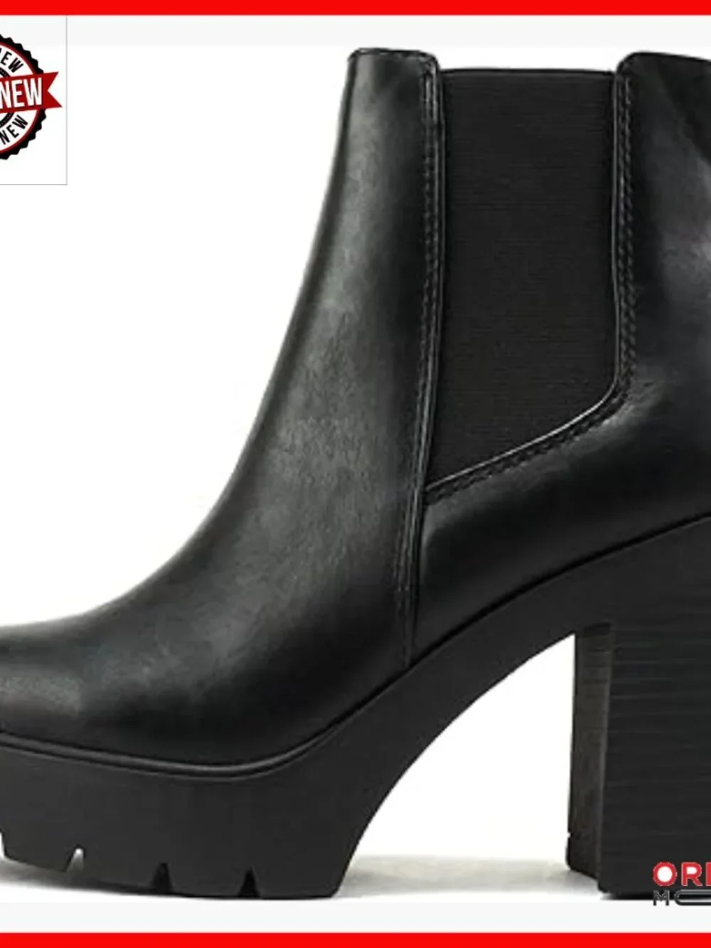 Lug Sole Chelsea Ankle Boots with 3.5 Inch Heel and Elastic Gore